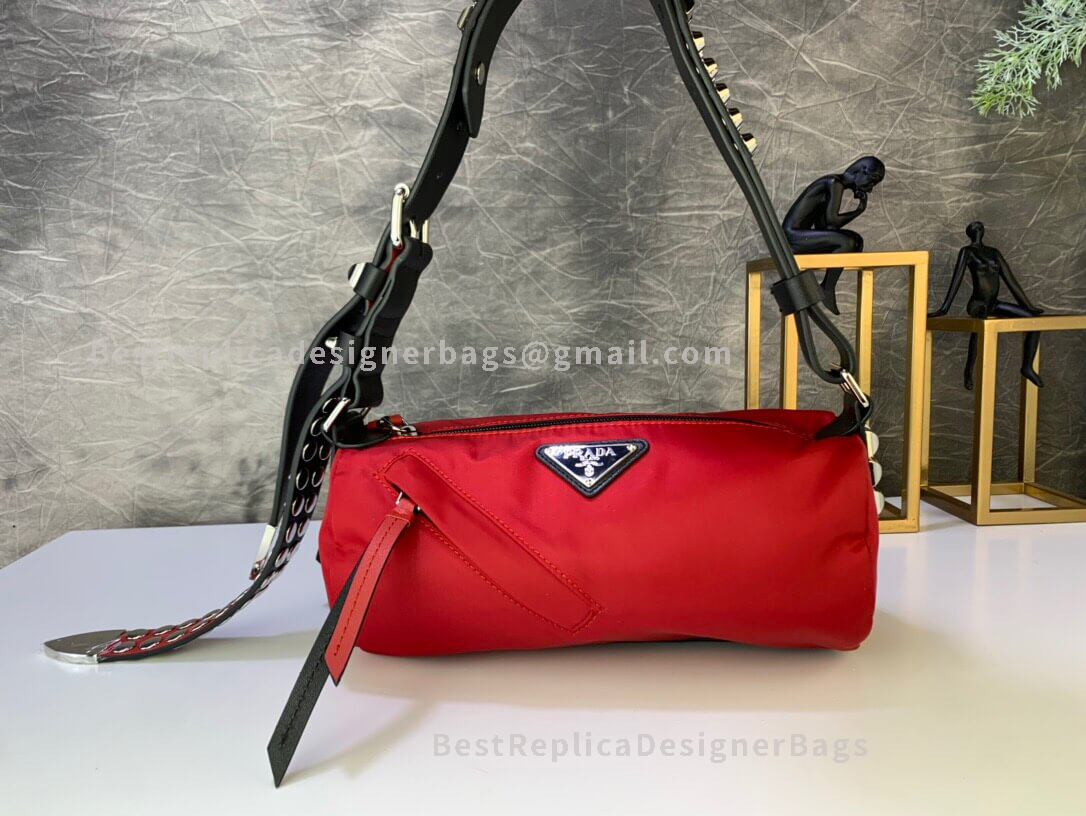Prada Red Mini Fabric Shoulder Bag With Leather And Studs SHW 1BC100